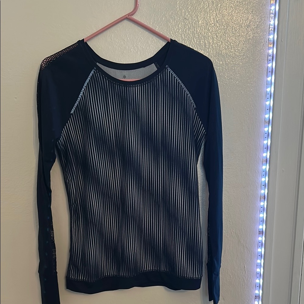 Athleta Blue and Gray Raglan Long Sleeve Hoodie